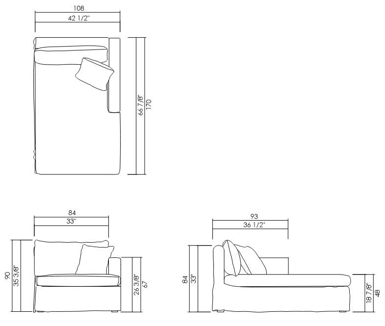 CHAISE DIR/ESQ 108 CM PARKA