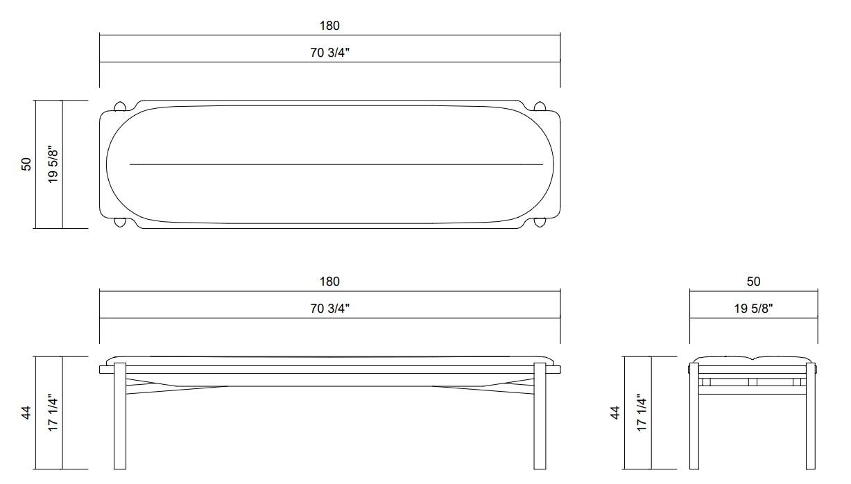 BANCO TAPIZADO 180 CM GIANDUIA
